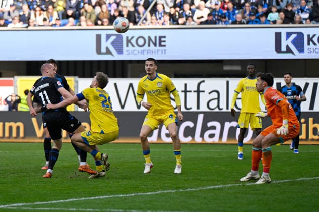 Paderborn, Home Deluxe Arena, 07.03.26, GER, Herren, 2.Bundesliga, Saison 2025-2026, SC Paderborn 07 - Eintracht Braunschweig Bild: Sven MICHEL (Paderborn) macht das Tor zum 1:1 DFL regulations prohibit any use of photographs as image sequences and or quasi-video. NRW Deutschland