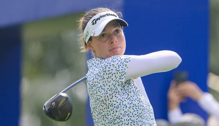 (260307) -- LINGSHUI, March 7, 2026 -- Esther Henseleit of Germany plays a shot during the third round of the Blue Bay LPGA, Golf Damen golf tournament in Lingshui, south China s Hainan Province, March 7, 2026. ) (SP)CHINA-HAINAN-LINGSHUI-GOLF-BLUE BAY LPGA (CN) YangxGuanyu 