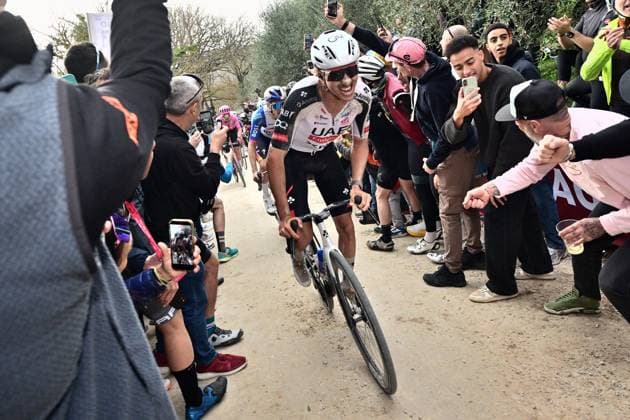 Swiss Jan Christen of UAE Team Emirates - XRG pictured in action during the men elite Strade Bianche one day cycling race, 203km from and to Siena, Italy on Saturday 07 March 2026. DIRKxWAEM  x166748767x