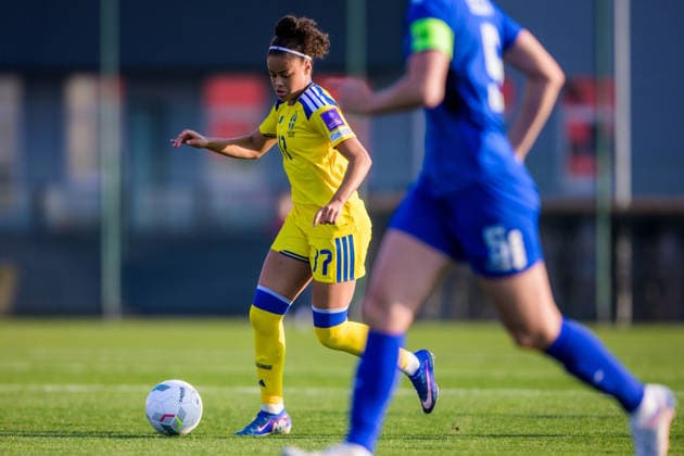 260307 Felicia Schröder of Sweden during the FIFA Women™s World Cup Qualifier football match between Serbia and Sweden on March 7, 2026 in Stara Pazova. Photo: Ludvig Thunman BILDBYRAN kod LT LT0784 fotboll football soccer fotball vm-kval kval fifa womens world cup qualifier qualifier serbien serbia sverige sweden dam bbeng Copyright: LUDVIGxTHUNMAN BB260307LT051