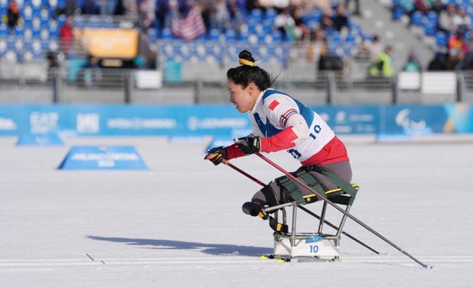 (260307) -- TESERO, March 7, 2026 -- Wang Shiyu of China competes during the women s sprint sittingg final of para biathon at the Milan-Cortina 2026 Paralympic Winter games, Winterspiele,Spiele, Summer games in Tesero, Italy, March 7, 2026. ) (SP)ITALY-TESERO-PARALYMPIC WINTER GAMES-PARA BIATHLON-WOMEN S SPRINT SITTING CaixYang 