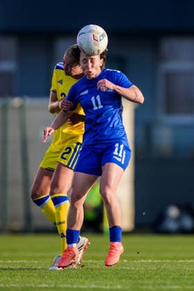 260307 Smilla Holmberg of Sweden and Miljana Ivanovic of Serbia during the FIFA Women™s World Cup Qualifier football match between Serbia and Sweden on March 7, 2026 in Stara Pazova. Photo: Ludvig Thunman BILDBYRAN kod LT LT0784 fotboll football soccer fotball vm-kval kval fifa womens world cup qualifier qualifier serbien serbia sverige sweden dam bbeng Copyright: LUDVIGxTHUNMAN BB260307LT065
