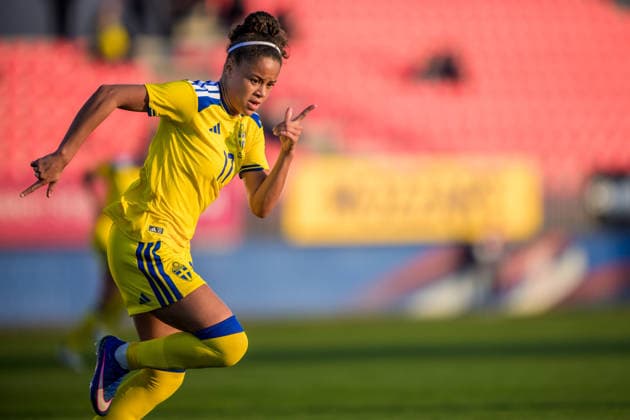 260307 Felicia Schröder of Sweden during the FIFA Women™s World Cup Qualifier football match between Serbia and Sweden on March 7, 2026 in Stara Pazova. Photo: Ludvig Thunman BILDBYRAN kod LT LT0784 fotboll football soccer fotball vm-kval kval fifa womens world cup qualifier qualifier serbien serbia sverige sweden dam bbeng Copyright: LUDVIGxTHUNMAN BB260307LT081