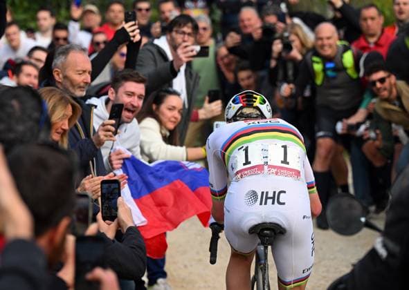 Slovenian Tadej Pogacar of UAE Team Emirates - XRG pictured in action during the men elite Strade Bianche one day cycling race, 203km from and to Siena, Italy on Saturday 07 March 2026. POOLxTIMxDExWAELE  x166754490x