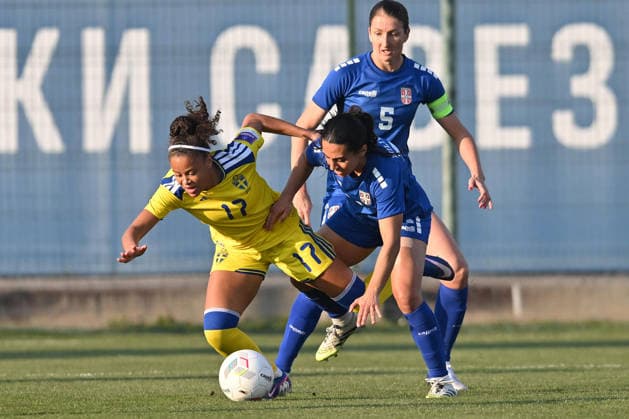 SERBIA vs SWEDEN FELICIA SCHRODER vs VESNA MILIVOJEVIC football Serbia vs Sweden World Cup qualifications match at sports center FSS, Stara Pazova 07.03.2026 Foto: FOOTBALL, SERBIA, SWEDEN, WORLD CUP QUALIFICATIONS, WOMEN Stara Pazova Sports center Stara Pazova Serbia Copyright: xMarkoxMetlas xMNxPressx