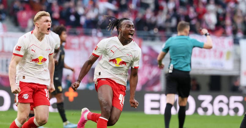 RB Leipzig - Augsburg Bundesliga Leipzig, 07.03.2026, Red Bull Arena, Fußball, 1.Bundesliga, 25.Spieltag , RB Leipzig vs. FC Augsburg , Im Bild: Tor für RB Leipzig. Yan Diomande (49, RB Leipzig) trifft zum Ausgleich und jubelt. , Nur zur redaktionellen Nutzung. Only editorial use. , DFL DFB regulations prohibit any use of photographs as image sequences and or quasi-video. ,