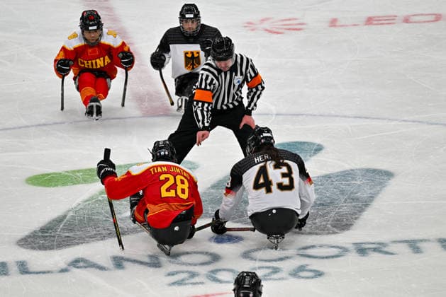 GIOCHI OLIMPICI - Olimpiadi Invernali Milano-Cortina 2026 - Paralympic Winter games, Winterspiele,Spiele, Summer games MILANO-CORTINA 2026 - Para Ice hockey, Eishockey - China vs Germany People s Republic Of China and The Germany Team in action during Paralympic WINTER GAMES MILANO-CORTINA 2026 - Para ice hockey - China vs Germany , Olympic Winter Games Milano-Cortina 2026 in Milano, Italy, March 07 2026 Cortina D Ampezzo Italy  Copyright: xIPAxSport ABACAx