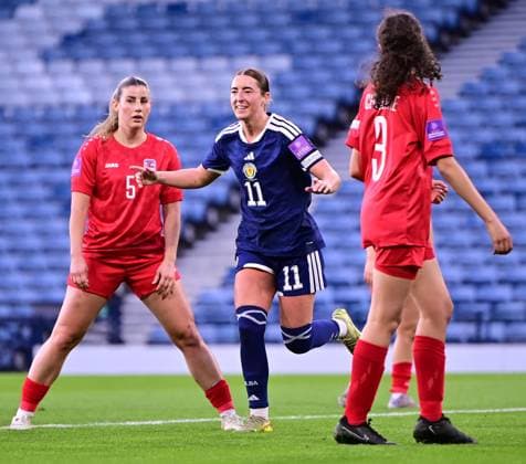 Kathleen McGovern of Scotland celebrates scoring her second goal Scotland Women v Luxembourg Women, 2027 FIFA Women s World Cup Qualifiers, Group D, Football, Hampden Park, Glasgow, Scotland, UK - 07 Mar 2026Glasgow Hampden Park Scotland United Kingdom EDITORIAL USE ONLY No use with unauthorised audio, video, data, fixture lists, club league logos or live services. Online in-match use limited to 120 images, no video emulation. No use in betting, games or single club league player publications. Copyright: xMarkxRunnacles Shutterstockx 16723654ag