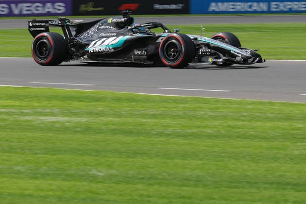 63 George Russell (GBR) Mercedes-AMG PETRONAS Formula One Team (DEU) Mercedes-AMG F1 W17 E Performance during the 2026 Formula One Australian Grand Prix at Albert Park Circuit on 07 March 2026 in Melbourne, Australia. (Photo by Philippe Nanchino Eurasia Images) Melbourne Albert Park Circuit Australia