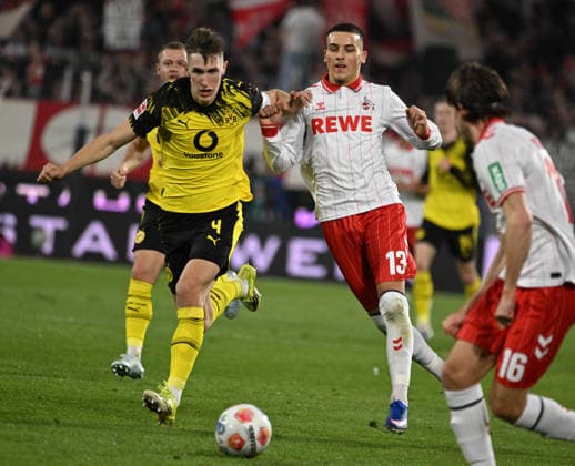 07.03.2026, xophax, Fussball 1.Bundesliga, 1.FC Koeln - Borussia Dortmund Nico Schlotterbeck ( Bor. Dortmund ) , links und Said El Mala , rechts ( 1.FC Köln ) (DFL DFB REGULATIONS PROHIBIT ANY USE OF PHOTOGRAPHS as IMAGE SEQUENCES and or QUASI-VIDEO) Koeln *** 07 03 2026, xophax, Soccer 1 Bundesliga, 1 FC Koeln Borussia Dortmund Nico Schlotterbeck Bor Dortmund , left and Said El Mala , right 1 FC Köln DFL DFB REGULATIONS PROHIBIT ANY USE OF PHOTOGRAPHS as IMAGE SEQUENCES and or QUASI VIDEO Koeln