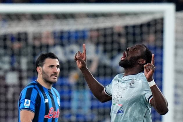 Udinese s Keinan Davis celebrates after scoring 0-2 during the Serie A soccer match between Atalanta and Udinese at the New Balance Arena in Bergamo , north Italy - Saturday , March 07 , 2026. - Soccer .  Copyright: xSpada LaPressex