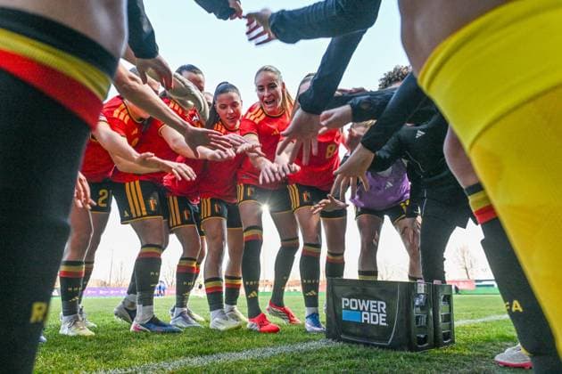 SOCCER WOMEN UEFA QUALIFIERS B4 MD2 BELGIUM VS ISRAEL Team Belgium pictured before a women football game between the national teams of Belgium, called the Red Flames, and Israel on the second match day in League B Group B4 in the league stage of the 2026-27 UEFA Women s European Qualifiers competition , on Saturday 7 March 2026 in Budapest , Hungary . PHOTO SPORTPIX Stijn Audooren Budapest BSC Stadium - Budaors Hungary  Copyright: xSportpix.bex xStijnxAudoorenxStijnxAudoorenx