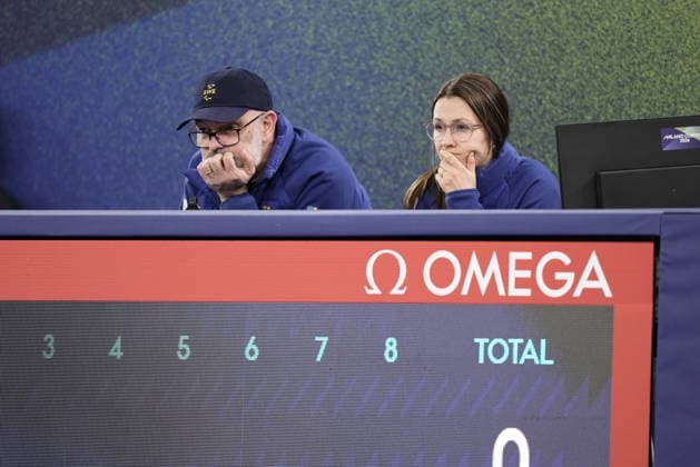 CORTINA, ITALY 20260307 Sweden s coach Peter Narup and national team, Nationalteam captain Alison Kreviazuk during Saturday s mixed curling match between Sweden and South Korea in the Paralympics at Cortina Curling Olympic Stadium. *** The image is included in the SPORTS PACKAGE. For others PAID IMAGE *** CORTINA ITALY x9200x *** CORTINA, ITALY 20260307 Sweden s coach Peter Narup and national team captain Alison Kreviazuk during Saturday s mixed curling match between Sweden and South Korea in the Paralympics at Cortina Curling Olympic Stadium The image is included in the SPORTS PACKAGE For others PAID IMAGE CORTINA ITALY x9200x  Copyright: xBjörnxLarssonxRosvall TTx PARALYMPICS 2026 CURLING
