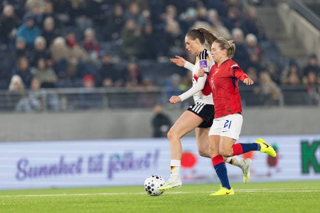 STAVANGER, NORWAY - MARCH 07: Jule Brand of Germany controls the ball during the FIFA Womens World Cup 2027 Qualifier match between Norway and Germany at Lyse Arena on March 07, 2026 in Stavanger, Norway. (Photo by Ane Frosaker Sports Press Photo) Copyright: xAnexFrosakerx xSPPx Sportspressphoto_SPR104166