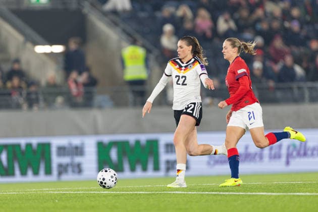 STAVANGER, NORWAY - MARCH 07: Jule Brand of Germany controls the ball during the FIFA Womens World Cup 2027 Qualifier match between Norway and Germany at Lyse Arena on March 07, 2026 in Stavanger, Norway. (Photo by Ane Frosaker Sports Press Photo) Copyright: xAnexFrosakerx xSPPx Sportspressphoto_SPR104172