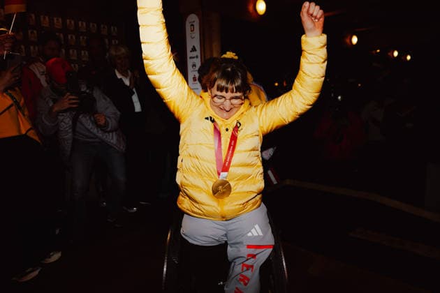 PARALYMPICS - Winter Paralympics Milano Cortina 2026 CORTINA D AMPEZZO,ITALY,07.MAR.26 - PARALYMPICS - Paralympic Winter games, Winterspiele,Spiele, Summer games Milano Cortina 2026, Austria House, reception for medalists. Image shows Anna-Lena Forster (GER). Keywords: medal.  GEPAxpictures xMatthiasxTrinkl