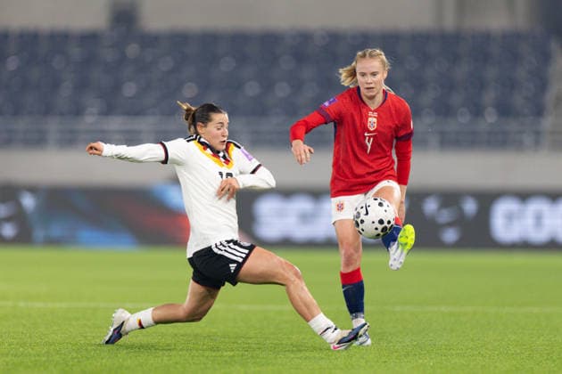 STAVANGER, NORWAY - MARCH 07: Julie Blakstad of Norway shoots the ball during the FIFA Womens World Cup 2027 Qualifier match between Norway and Germany at Lyse Arena on March 07, 2026 in Stavanger, Norway. (Photo by Ane Frosaker Sports Press Photo) Copyright: xAnexFrosakerx xSPPx Sportspressphoto_SPR104259