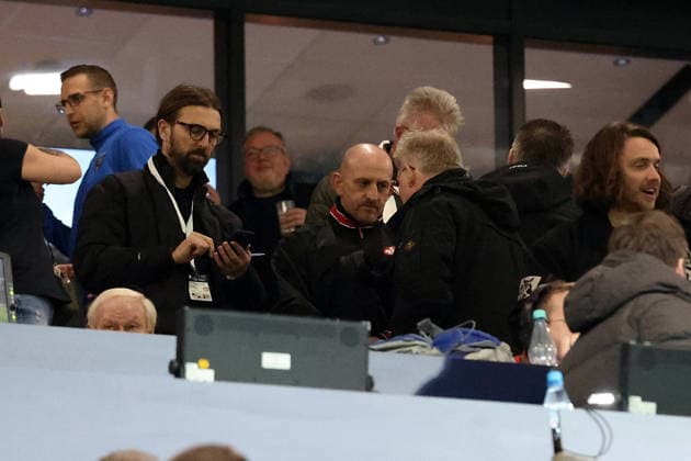 07.03.2026, xrekx, Fussball 2.Bundesliga, VfL Bochum - 1.FC Kaiserslautern v.l. Thomas Hengen Geschäftsführer Geschaeftsfuehrer (1.FC Kaiserslautern) Torsten Lieberknecht Trainer (1.FC Kaiserslautern) auf der Tribüne (DFL DFB REGULATIONS PROHIBIT ANY USE OF PHOTOGRAPHS as IMAGE SEQUENCES and or QUASI-VIDEO) Bochum