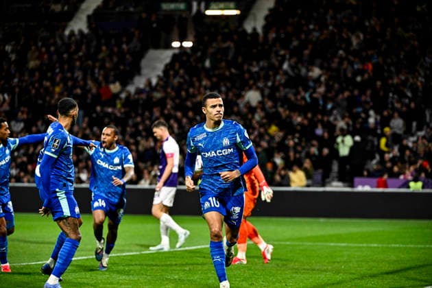 FOOTBALL : Toulouse vs OM - 25eme Journee de Ligue1 McDonald S - Toulouse - 07 03 2026 Joie but Mason Greenwood (om) Toulouse  Copyright: xThierryxBretonx
