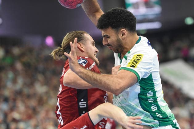 Handball I Herren I Saison 2025-2026 I Bundesliga I 24. Spieltag I SG Flensburg-Handewitt - SC DHfK Leipzig I 07.03.2026 von links Kent Robin Tönnesen (23, SG Flensburg-Handewitt), Ahmed Moustafa Khairi Nasralla (17, SC DHfK Leipzig) Copyright: xLobeca JanxKirschnerx