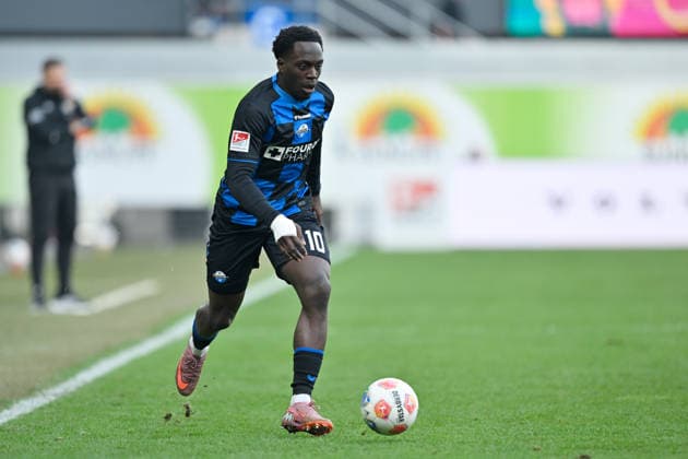 Paderborn, Home Deluxe Arena, 07.03.26, GER, Herren, 2.Bundesliga, Saison 2025-2026, SC Paderborn 07 - Eintracht Braunschweig Bild: Kennedy OKPALA (Paderborn) DFL regulations prohibit any use of photographs as image sequences and or quasi-video. NRW Deutschland