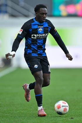 Paderborn, Home Deluxe Arena, 07.03.26, GER, Herren, 2.Bundesliga, Saison 2025-2026, SC Paderborn 07 - Eintracht Braunschweig Bild: Kennedy OKPALA (Paderborn) DFL regulations prohibit any use of photographs as image sequences and or quasi-video. NRW Deutschland