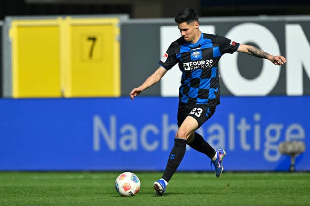 Paderborn, Home Deluxe Arena, 07.03.26, GER, Herren, 2.Bundesliga, Saison 2025-2026, SC Paderborn 07 - Eintracht Braunschweig Bild: Raphael OBERMAIR (Paderborn) DFL regulations prohibit any use of photographs as image sequences and or quasi-video. NRW Deutschland