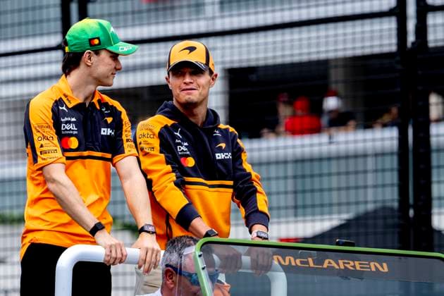 MELBOURNE - Formula 1 driver Oscar Piastri of McLaren Mastercard Formula 1 Team, Formula 1 driver Lando Norris of McLaren Mastercard Formula 1 Team during the Formula 1 Melbourne race at Albert Park on March 8, 2025 in Melbourne, Australia. (Photo by DeFodi Images) -