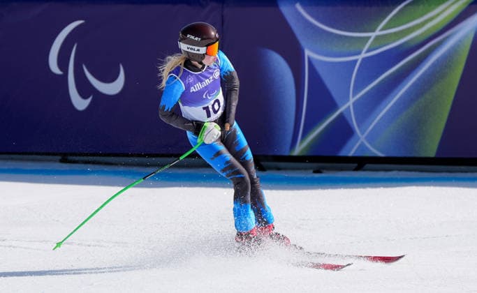 (260308) -- CORTINA D AMPEZZO, March 8, 2026 -- Varvara Voronchikhina of Russia competes during the para alpine skiing women s downhill standing match at the Milan-Cortina 2026 Paralympic Winter games, Winterspiele,Spiele, Summer games in Cortina D ampezzo, Italy, March 7, 2026. ) (SP)ITALY-CORTINA D AMPEZZO-PARALYMPIC WINTER GAMES-PARA ALPINE SKIING-WOMEN S DOWNHILL STANDING WangxKaiyan 