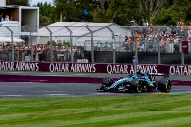 MELBOURNE - Formula 1 driver George Russell of Mercedes AMG-Petronas Formula One Team during the Formula 1 Melbourne race at Albert Park on March 8, 2025 in Melbourne, Australia. (Photo by DeFodi Images) -