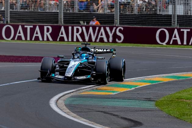 MELBOURNE - Formula 1 driver George Russell of Mercedes AMG-Petronas Formula One Team during the Formula 1 Melbourne race at Albert Park on March 8, 2025 in Melbourne, Australia. (Photo by DeFodi Images) -