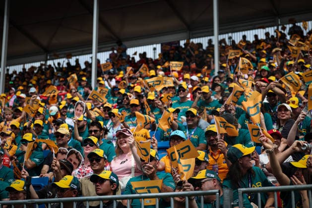 March 8, 2026, Melbourne, Victoria, Australia: MELBOURNE, AUSTRALIA - MARCH 08 2026: Oscar Piastri fans in a grandstand before the race at the 2026 Australian Grand Prix at Albert Park in Melbourne, Australia Melbourne Australia - ZUMAp121 20260308_zsp_p121_002 Copyright: xChrisxPutnamx