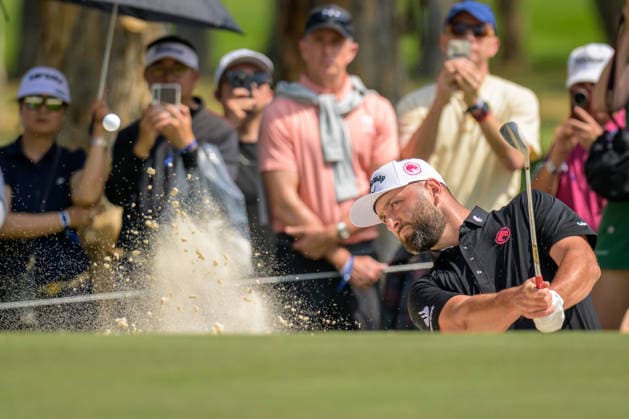 March 8, 2026, Hong Kong, Hong Kong Sar, China: Spains Jon RAHM takes the lead in the front 9 despite a bunkering a shot on the 9th green. LIV Golf Hong Kong 2026 Final Round Hong Kong China - ZUMAr144 20260308_zap_r144_037 Copyright: xJaynexRussellx