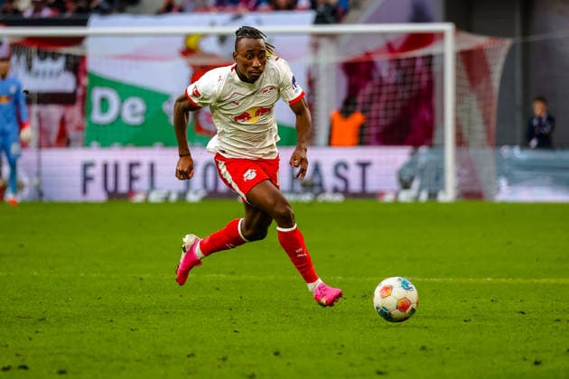 Yan Diomande (RB Leipzig, 49) am Ball, RB Leipzig vs. FC Augsburg, Fussball, 1. Bundesliga, 25. Spieltag, Saison 2025 2026, 07.03.2026,¨ DFL REGULATIONS PROHIBIT ANY USE OF PHOTOGRAPHS AS IMAGE SEQUENCES AND OR QUASI-VIDEO,¨ RB Leipzig vs. FC Augsburg, Fussball, 1. Bundesliga, 25. Spieltag, Saison 2025 2026, 07.03.2026 Leipzig