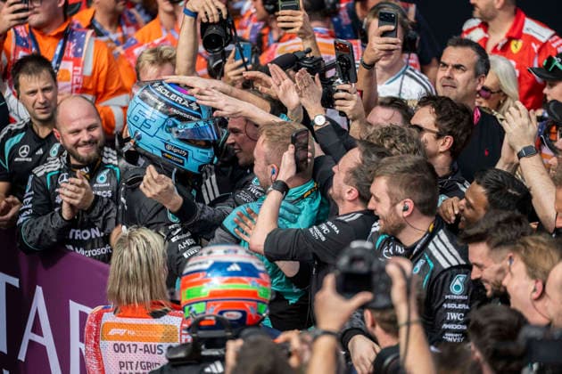 Podium Formula One Australian Grand Prix Melbourne EB 63 George Russell (Mercedes) wins the Formula One Australian Grand Prix at Albert Park in Melbourne on March 8, 2026. Photo by Eliot Blondet ABACAPRESS.COM Melbourne Australia Australia  Copyright: xBlondetxEliot ABACAx