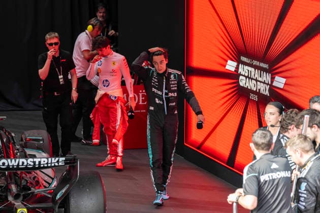 Podium Formula One Australian Grand Prix Melbourne EB 63 George Russell (Mercedes) wins the Formula One Australian Grand Prix at Albert Park in Melbourne on March 8, 2026. Photo by Eliot Blondet ABACAPRESS.COM Melbourne Australia Australia  Copyright: xBlondetxEliot ABACAx