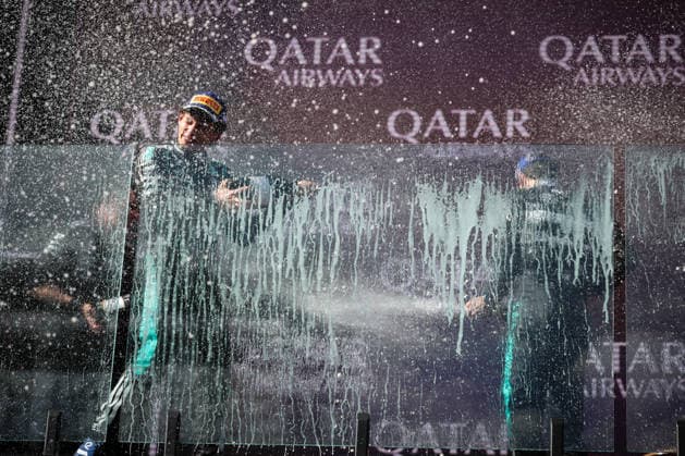 March 8, 2026, Melbourne, Victoria, Australia: MELBOURNE, AUSTRALIA - MARCH 08 2026: George Russell and Kimi Antonelli of Mercedes-AMG Petronas F1 Team celebrate coming first and second at the 2026 Australian Grand Prix at Albert Park in Melbourne, Australia Melbourne Australia - ZUMAp121 20260308_zsp_p121_026 Copyright: xChrisxPutnamx