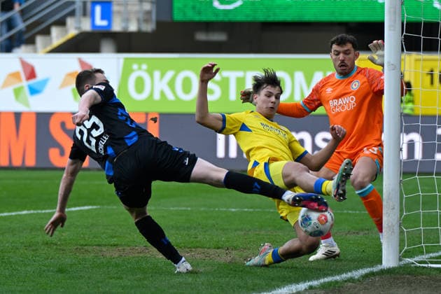 Paderborn, Home Deluxe Arena, 07.03.26, GER, Herren, 2.Bundesliga, Saison 2025-2026, SC Paderborn 07 - Eintracht Braunschweig Bild: Torchance Tjark SCHELLER (Paderborn) DFL regulations prohibit any use of photographs as image sequences and or quasi-video. NRW Deutschland