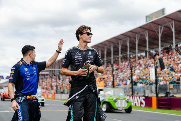 F1 Australian Grand Prix - Drivers Group Photo and Parade GEORGE RUSSELL (GBR) of Mercedes-AMG PETRONAS Formula One Team 63 on Sunday during the 2026 Formula 1 Qatar Airways Australian Grand Prix at the Albert Park Circuit, Melbourne, Australia, on March 8, 2026. Photo by Tan Jun Da ABACAPRESS.COM Melbourne Australia  Copyright: xJunxDaxTan ABACAx