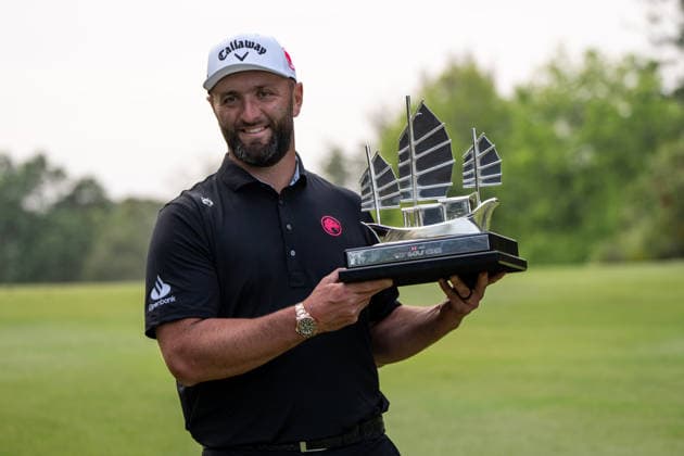 HONGKONG LIV-GOLF Spanish professional golfer, Jon Rahm, the champion of Liv Gold Hong Kong 2026 posing for a photo with his trophy in Fanling Golf Course where LIV Golf Hong Kong is being held in Hong Kong, March 8, 2026. NEXPHER Vernon Yuen HONG KONG