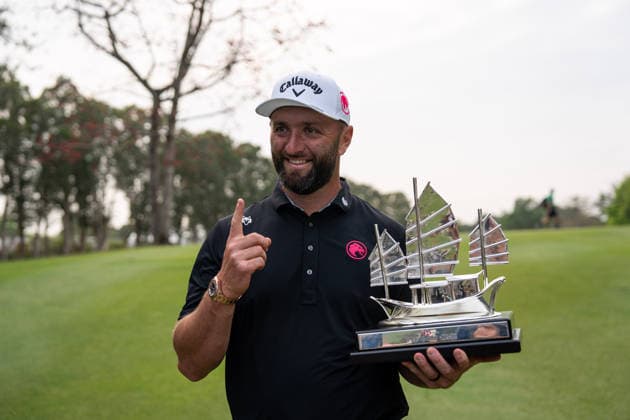 HONGKONG LIV-GOLF Spanish professional golfer, Jon Rahm, the champion of Liv Gold Hong Kong 2026 posing for a photo with his trophy in Fanling Golf Course where LIV Golf Hong Kong is being held in Hong Kong, March 8, 2026. NEXPHER Vernon Yuen HONG KONG