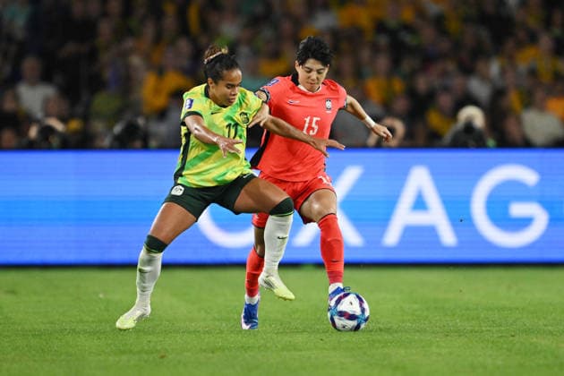 SOCCER ASIAN CUP AUSTRALIA SOUTH KOREA, Mary Fowler of Australia and Jeon Yugyeong of South Korea during the AFC Women™s Asian Cup Group A match between Australia and South Korea at Accor Stadium in Sydney, Sunday, March 8, 2026. ( NO ARCHIVING, EDITORIAL USE ONLY SYDNEY NEW SOUTH WALES AUSTRALIA  Copyright: xDEANxLEWINSx 20260308153722375524