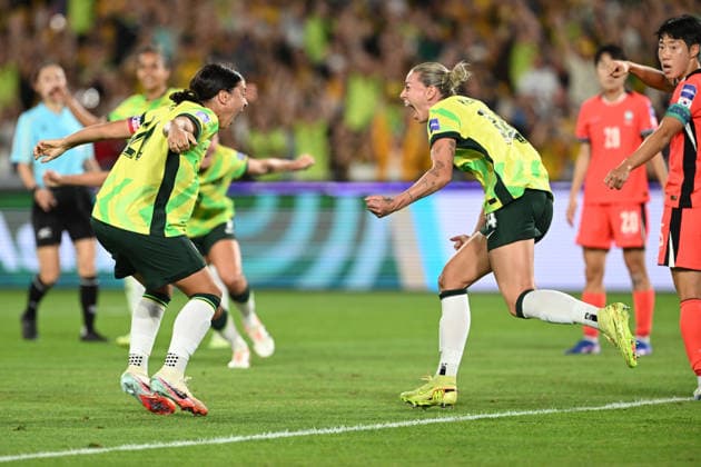 SOCCER ASIAN CUP AUSTRALIA SOUTH KOREA, Alanna Kennedy of Australia celebrates scoring the eqaliser goal with Samantha Kerr of Australia during the AFC Women™s Asian Cup Group A match between Australia and South Korea at Accor Stadium in Sydney, Sunday, March 8, 2026. ( NO ARCHIVING, EDITORIAL USE ONLY SYDNEY NEW SOUTH WALES AUSTRALIA  Copyright: xDEANxLEWINSx 20260308169094540645