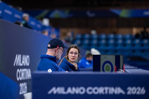 260308 Coach Peter Narup and coach Alison Kreviazuk of Sweden in the wheelchair curling mixed round robin session between Sweden and Latvia during day 1 of the Milano Cortina 2026 Winter Paralympic Games on March 8, 2026 in Cortina. Photo: Maxim ThorÃ BILDBYRAN kod MT MT1012 wheelchair curling rullstolscurling paralympic games paralympics paralympiska spel paralympiske leker vinter-paralympics winter paralympics milano cortina 2026 milano cortina 2026 winter paralympic games 2 bbeng sverige *** 260308 Coach Peter Narup and coach Alison Kreviazuk of Sweden in the wheelchair curling mixed round robin session between Sweden and Latvia during day 1 of the Milano Cortina 2026 Winter Paralympic Games on March 8, 2026 in Cortina Photo Maxim ThorÃ BILDBYRAN code MT MT1012 wheelchair curling wheelchair curling paralympic games paralympiska spel paralympiske leker vinter paralympics winter paralympics milano cortina 2026 milano cortina 2026 winter paralympic games 2 bbeng sverige  Copyright: MAXIMxTHORE BB260308MT008