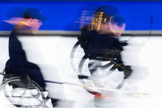 260308 Marcus Holm and Ronny Persson of Sweden compete in the wheelchair curling mixed round robin session between Sweden and Latvia during day 1 of the Milano Cortina 2026 Winter Paralympic Games on March 8, 2026 in Cortina. Photo: Maxim ThorÃ BILDBYRAN kod MT MT1012 wheelchair curling rullstolscurling paralympic games paralympics paralympiska spel paralympiske leker vinter-paralympics winter paralympics milano cortina 2026 milano cortina 2026 winter paralympic games 2 bbeng sverige *** 260308 Marcus Holm and Ronny Persson of Sweden compete in the wheelchair curling mixed round robin session between Sweden and Latvia during day 1 of the Milano Cortina 2026 Winter Paralympic Games on March 8, 2026 in Cortina Photo Maxim ThorÃ BILDBYRAN code MT MT1012 wheelchair curling wheelchair curling paralympic games paralympiska spel paralympiske leker vinter paralympics winter paralympics milano cortina 2026 milano cortina 2026 winter paralympic games 2 bbeng sverige  Copyright: MAXIMxTHORE BB260308MT010