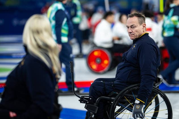 260308 Ronny Persson of Sweden competes in the wheelchair curling mixed round robin session between Sweden and Latvia during day 1 of the Milano Cortina 2026 Winter Paralympic Games on March 8, 2026 in Cortina. Photo: Maxim ThorÃ BILDBYRAN kod MT MT1012 wheelchair curling rullstolscurling paralympic games paralympics paralympiska spel paralympiske leker vinter-paralympics winter paralympics milano cortina 2026 milano cortina 2026 winter paralympic games 2 bbeng sverige *** 260308 Ronny Persson of Sweden competes in the wheelchair curling mixed round robin session between Sweden and Latvia during day 1 of the Milano Cortina 2026 Winter Paralympic Games on March 8, 2026 in Cortina Photo Maxim ThorÃ BILDBYRAN kod MT MT1012 wheelchair curling rullstolscurling paralympic games paralympiska spel paralympiske leker vinter paralympics winter paralympics milano cortina 2026 milano cortina 2026 winter paralympic games 2 bbeng sverige  Copyright: MAXIMxTHORE BB260308MT013