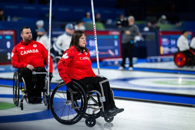 260308 Ina Forrest of Canada competes in the wheelchair curling mixed round robin session between Canada and Great Britain during day 1 of the Milano Cortina 2026 Winter Paralympic Games on March 8, 2026 in Cortina. Photo: Maxim ThorÃ BILDBYRAN kod MT MT1012 wheelchair curling rullstolscurling paralympic games paralympics paralympiska spel paralympiske leker vinter-paralympics winter paralympics milano cortina 2026 milano cortina 2026 winter paralympic games 2 bbeng *** 260308 Ina Forrest of Canada competes in the wheelchair curling mixed round robin session between Canada and Great Britain during day 1 of the Milano Cortina 2026 Winter Paralympic Games on March 8, 2026 in Cortina Photo Maxim ThorÃ BILDBYRAN code MT MT1012 wheelchair curling rullstolscurling paralympic games paralympiska spel paralympiske leker vinter paralympics winter paralympics milano cortina 2026 milano cortina 2026 winter paralympic games 2 bbeng  Copyright: MAXIMxTHORE BB260308MT015