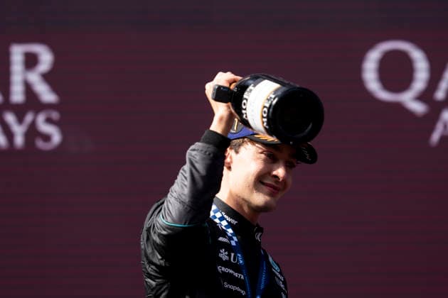 March 8, 2026, Melbourne, Australia: British driver GEORGE RUSSEL (Mercedes-AMG F1 Team) is seen on the podium after winning the F1 Grand Prix of Australia at Albert Park Circuit in Melbourne, Australia. Melbourne Australia - ZUMAg147 20260308_fap_g147_138 Copyright: xJamesxGasperottix