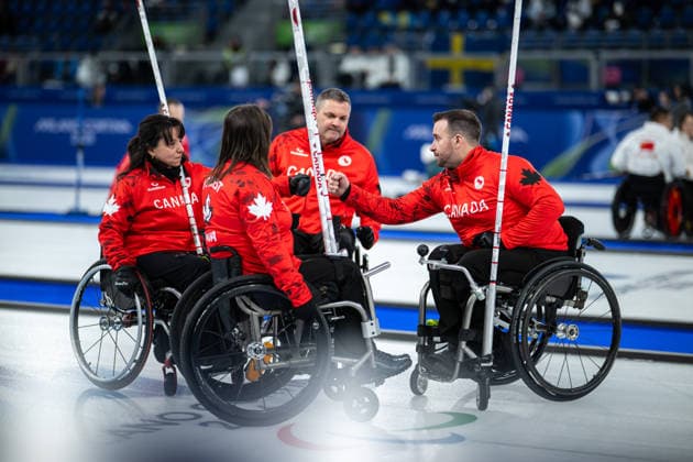 260308 Gilbert Dash of Canada with his team in the wheelchair curling mixed round robin session between Canada and Great Britain during day 1 of the Milano Cortina 2026 Winter Paralympic Games on March 8, 2026 in Cortina. Photo: Maxim ThorÃ BILDBYRAN kod MT MT1012 wheelchair curling rullstolscurling paralympic games paralympics paralympiska spel paralympiske leker vinter-paralympics winter paralympics milano cortina 2026 milano cortina 2026 winter paralympic games 2 bbeng *** 260308 Gilbert Dash of Canada with his team in the wheelchair curling mixed round robin session between Canada and Great Britain during day 1 of the Milano Cortina 2026 Winter Paralympic Games on March 8, 2026 in Cortina Photo Maxim ThorÃ BILDBYRAN kod MT MT1012 wheelchair curling rullstolscurling paralympic games paralympiska spel paralympiske leker vinter paralympics winter paralympics milano cortina 2026 milano cortina 2026 winter paralympic games 2 bbeng  Copyright: MAXIMxTHORE BB260308MT018