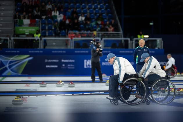 260308 Ole Fredrik Syversen and Ingrid Djupskas of Norway compete in the wheelchair curling mixed round robin session between Norway and Slovakia during day 1 of the Milano Cortina 2026 Winter Paralympic Games on March 8, 2026 in Cortina. Photo: Maxim ThorÃ BILDBYRAN kod MT MT1012 wheelchair curling rullstolscurling paralympic games paralympics paralympiska spel paralympiske leker vinter-paralympics winter paralympics milano cortina 2026 milano cortina 2026 winter paralympic games 2 bbeng norge *** 260308 Ole Fredrik Syversen and Ingrid Djupskas of Norway compete in the wheelchair curling mixed round robin session between Norway and Slovakia during day 1 of the Milano Cortina 2026 Winter Paralympic Games on March 8, 2026 in Cortina Photo Maxim ThorÃ BILDBYRAN kod MT MT1012 wheelchair curling rullstolscurling paralympic games paralympiska spel paralympiske leker vinter paralympics winter paralympics milano cortina 2026 milano cortina 2026 winter paralympic games 2 bbeng norge  Copyright: MAXIMxTHORE BB260308MT020